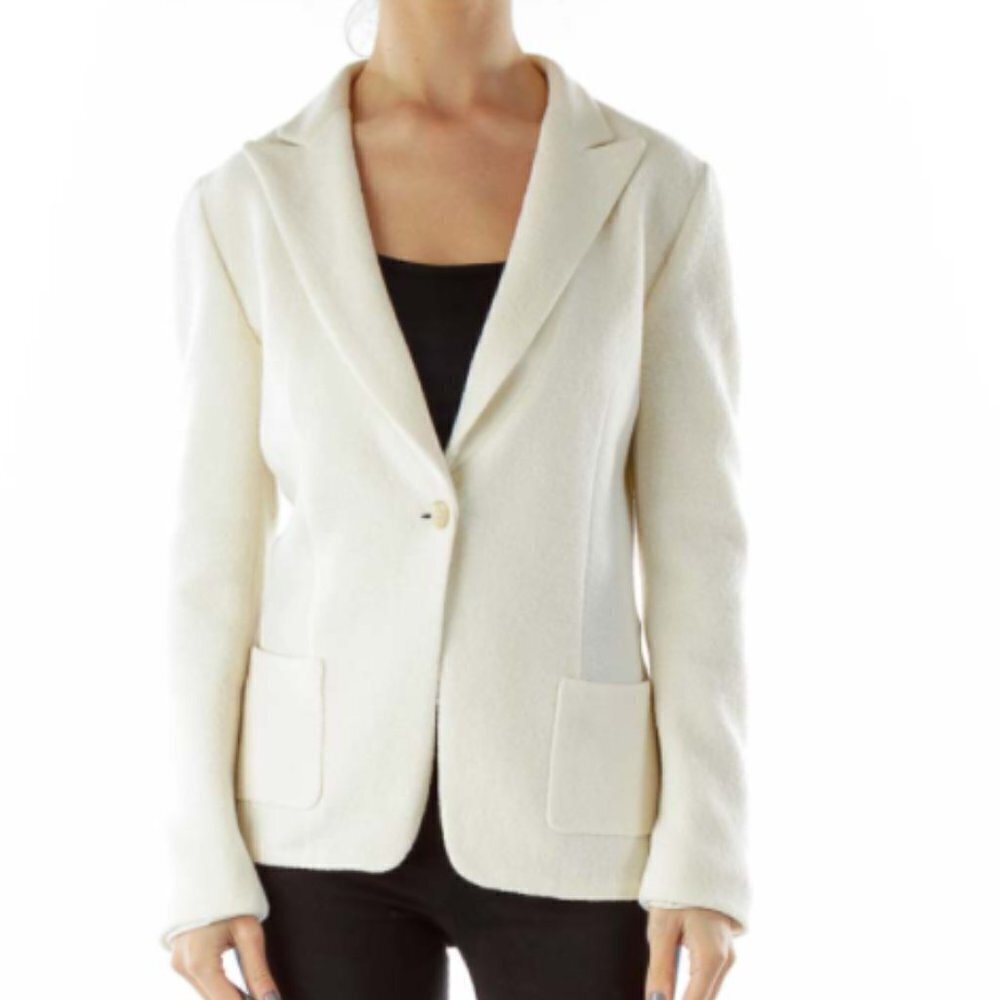 Elie Tahari Cream Single-Breasted Wool Blazer - Picture 1 of 3
